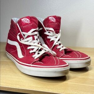 Vans Red and White High-Top Sneakers